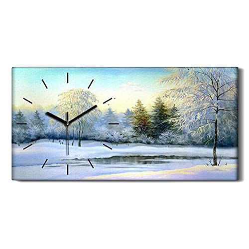 Coloray Uhr auf Leinwand - Schwarze Hände - Ohne Tickendes Geräusc Wand Uhr Kunst Dekoration Segeltuch Wohnzimmer - Winterwald von Coloray