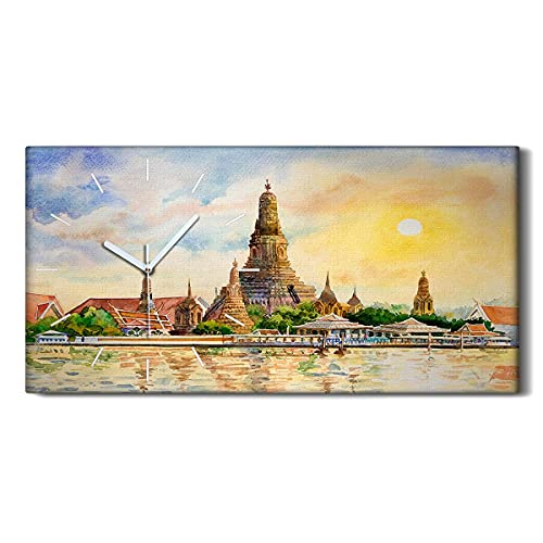 Coloray Uhr auf Leinwand - Weiße Hände - Dekoration Wand Uhr Segeltuch Ohne Tickendes Geräusc Wohnzimmer Kunst - Tempel Thailand Architektur. von Coloray