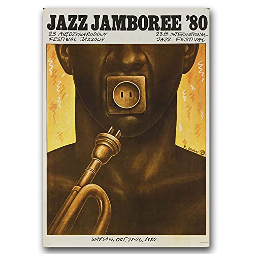 Vintage Posteria Poster Anschlag Bild Bilder 60x85 cm Wandbilder Schlafzimmer Vintage Deko Ohne Rahmen WandKunst Posters Moderne Zimmer Wand Kunst - Jazz Jamboree Festival in Warschau von Coloray