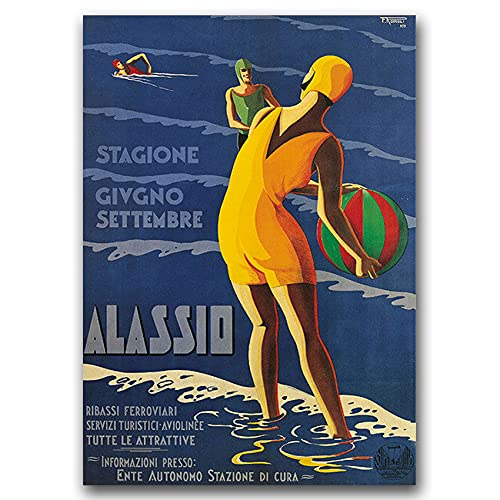 Vintage Posteria Poster Bild Bilder 30x40 cm Wand Kunst Wandbilder Schlafzimmer Anschlag Vintage Deko Ohne Rahmen WandKunst Posters Moderne Zimmer - Italien Alassio. von Coloray