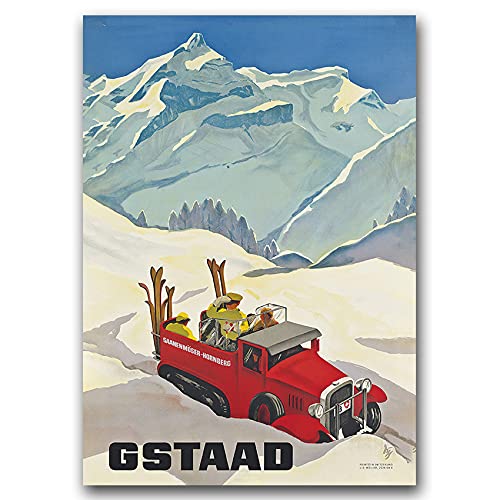 Vintage Posteria Poster Bild Bilder Anschlag Wandbilder Schlafzimmer Vintage Deko Ohne Rahmen WandKunst Posters Moderne Zimmer 30x40 cm Wand Kunst - Gstaad Schweiz von Coloray