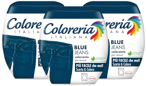 Coloreria Italiana Grey Farbstoff für Stoffe und Kleidung in der Waschmaschine, Farbe Jeansblau, 3 Packungen à 350 g von Coloreria