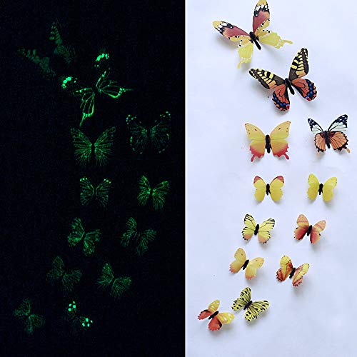 Colorful 12er-Set 3D Schmetterling Aufkleber Leuchten im Dunkeln Wandsticker Wandtattoo Wanddeko für Wohnung, Raumdekoration (Gelb) von Colorful Home Deco