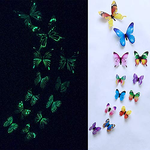 Colorful 12er-Set 3D Schmetterling Aufkleber Leuchten im Dunkeln Wandsticker Wandtattoo Wanddeko für Wohnung, Raumdekoration (Multicolor) von Colorful Home Deco