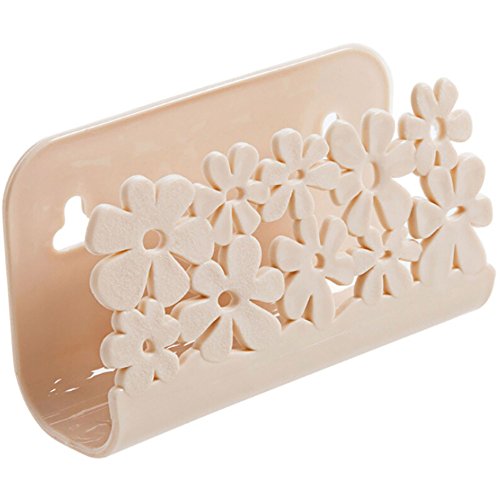 Schwammhalter,Colorful Kunststoff Halterung für Schwamm Tropfkratzer mit Blumenmuster, Ablagekorb zur Befestigung mit Saugnäpfen (Beige) von Colorful Home Deco