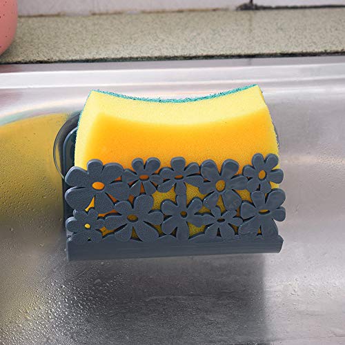 Colorful Schwammhalter, Kunststoff Spültuchhalter mit Blumenmuster, Ablagekorb für Schwamm, Topfkratzer & Seife, Wandmontage mit Saugnäpfen, Platzsparend für kleine Küchen von Colorful Home Deco