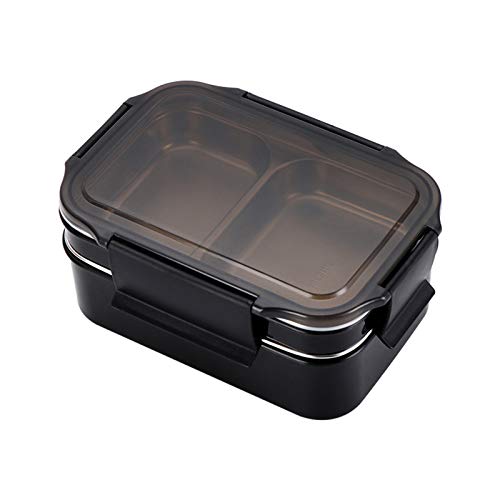 Colorful Home Tool Edelstahl Brotdose 1000ml, Lunchbox mit Fächern, 2 Fach Bento Box Brotbox Vesperdose Frischhaltedose für Kinder Erwachsene Schule Freizeit Camping (Schwarz) von Colorful Home Tool