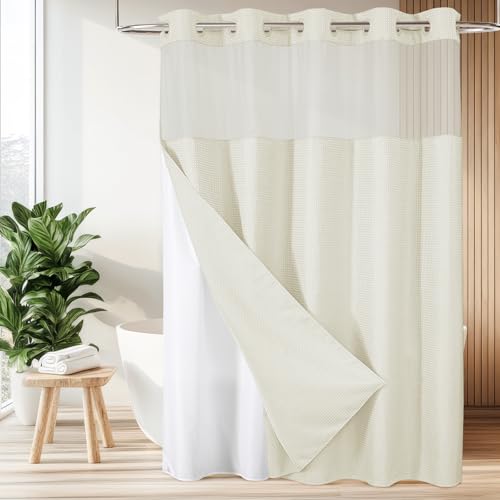 Colorful Star 256 g/m² Waffelgewebe, strapazierfähig, ohne Haken, Duschvorhang mit Stofffutter, Hotel-Stil, wasserdicht, Badezimmervorhang-Set, 183 x 190 cm, Elfenbeinfarben Colorful Star 256 g/m² Waffelgewebe, strapazierfähig, ohne Haken, Duschvorhang mit Stofffutter, Hotel-Stil, wasserdicht, Badezimmervorhang-Set, 183 x 190 cm, Elfenbeinfarben von Colorful Star
