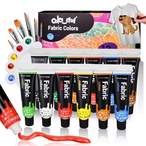 Colorful Fabric Paint Set for Clothes 12 Colors - Permanent Textile Paint Kit for Shoes, Canvas - Non-Toxic Slick Painting Set for Adults, Beginner & Artists Colorful Fabric Paint Set for Clothes 12 Colors - Permanent Textile Paint Kit for Shoes, Canvas - Non-Toxic Slick Painting Set for Adults, Beginner & Artists von Colorful
