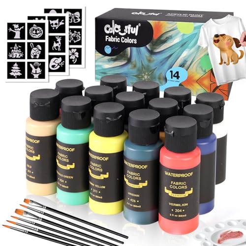 Colorful Fabric Paint Set for Clothes 14 Colors -60ml Permanent Textile Paint Puffy Paint Kit for Shoes, Canvas - Non-Toxic Slick Painting Set for Adults, Beginner & Artists von Colorful
