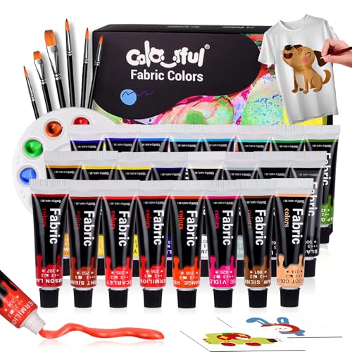 Colorful Fabric Paint Set for Clothes 24 Colors - Permanent Textile Paint Kit for Shoes, Canvas - Non-Toxic Slick Painting Set for Adults, Beginner & Artists von Colorful