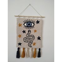 Hand Tufted Schlangen Wandbehang, Evil Eye Punch Nadel Wand Dekor, Beige Wohnzimmer Weihnachtsgeschenke Idee von ColorfulYarnStory