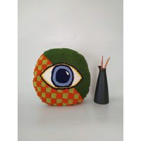 Handgemachtes Tufted Evil Eye Kissen, Kariertes Lochnadel Kissenbezug, All Seeing Throw Kissenbezug von ColorfulYarnStory