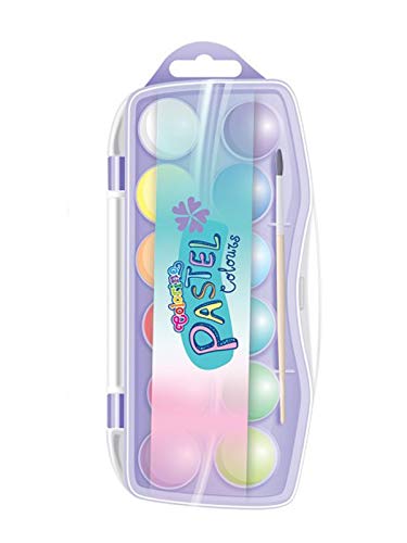 Colorino Aquarellfarben Set 12 Stück | Ungiftige Wasserfarben Im Malkasten | Pinsel | 12 Pastell-Farben von Colorino