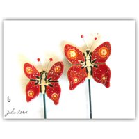 Keramik Gartenmarkierer Schmetterling, Rotes Blumen Dekor, 2Er Set von ColorofceramicJuliaD