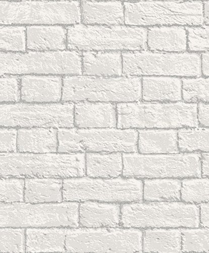Coloroll M1038 Wandtapete, Glitzer-Stein-Design, weiß, falsche Steinwand von Coloroll