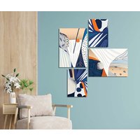 4Er Set Abstrakte Blaue Leinwand Kunstdruck - Wandkunst Komposition Von 4 Stück Gemälde Wand Dekor Gerahmt Hang von ColorsOFLifeHomeArt