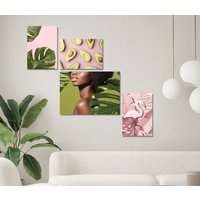 Avocado Und Flamingo 4Er Set Leinwand Kunstdruck - Abstrakte Malerei Gerahmt Hang von ColorsOFLifeHomeArt