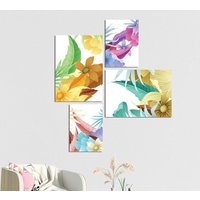 Bunte Tropenblumen 4Er Set Leinwand Kunstdruck - Komposition Von 4 Leinwandstücken Abstrakte Malerei Wandkunst Wand Dekor Gerahmt Hang von ColorsOFLifeHomeArt