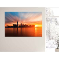 Chicago Sonnenuntergang Leinwand Wandkunst, Leinwanddruck, Gemälde Auf Leinwand, Skyline Stadtlandschaft, Fertig Zu Aufhängen von ColorsOFLifeHomeArt