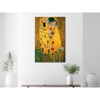 Der Kuss - Gustav Klimt Reproduktion Leinwandbild || Verschiedene Größen Gewickelte Leinwand Auf Holzrahmen von ColorsOFLifeHomeArt