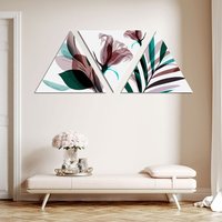 Dreieck Leinwand 3Er Set - Abstrakte Bunte Pflanzen Malerei Wanddeko 3-Teiliges Blumen Kompositionen von ColorsOFLifeHomeArt