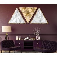Dreieck Leinwand 3Er Set - Gold Und Weiße Diamanten Abstrakte Malerei Wanddekor 3 Stück Blumen Kompositionen von ColorsOFLifeHomeArt