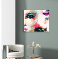 Gesichter Leinwandbild, Wandkunst, Wandbild, Gerahmte Gemälde, Bunte Frauengesichter Wandkunst von ColorsOFLifeHomeArt