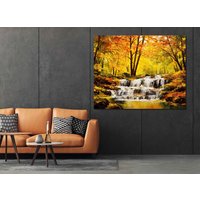 Herbst Wasserfall Wald Wandkunst, Leinwanddruck Home Dekor, Gerahmt Druck, Dekoration Wandkunst Design, Gemälde von ColorsOFLifeHomeArt