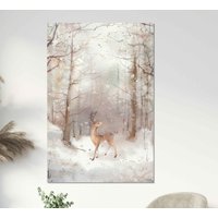 Reh Leinwandbild, Gerahmtes Gemälde, Winter Wald Abstrakte Wandkunst, Schnee von ColorsOFLifeHomeArt