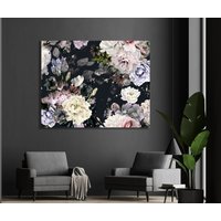 Schwarz Lila Blumen Leinwandbild, Leinwanddruck Home Deko, Gerahmter Druck, Dekoration Wandkunst Design von ColorsOFLifeHomeArt