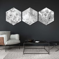 Sechseck Leinwandbild - 3Er Set Leinwanddruck Abstrakte Weiße Blumen Leinwandbild Hexagon Hang Gemälde Home Decor von ColorsOFLifeHomeArt