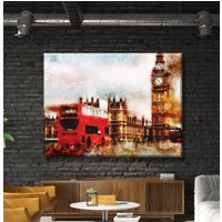 Zeichnung London City Leinwandbild, Leinwanddruck Home Decor, Gerahmt Druck, Dekoration Wandkunst Design, Gemälde Big Ben Red Bus Leinwandkunst von ColorsOFLifeHomeArt