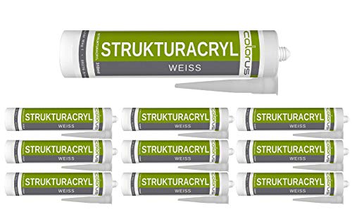 10 x Colorus Strukturacryl weiß | Putzacryl 310 ml | Fugendichter mit putzähnlicher Oberflächenstruktur | Maleracryl überstreichbar | Acryl-Dichtstoff für Innen, Außen | Struktur-Acryl von Colorus
