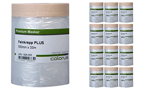 12 x Colorus Malerkrepp Masker Tape PLUS 33 m mit 55 cm Abdeckfolie - Abklebeband Abdeck Klebeband mit Malerfolie von Colorus
