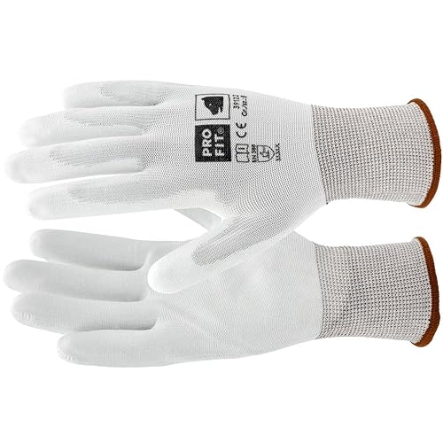 12 x Profi Arbeitshandschuhe Gr. 8 (M) | Feinstrick Nylon PU fein Handschuhe | Gartenhandschuhe Forsthandschuhe | Montagehandschuhe PU Nylonhandschuhe | 12 Paar weiße Handschuhe Baustelle Arbeit von Colorus