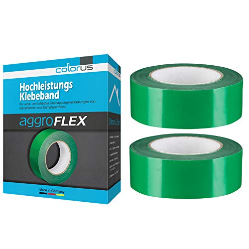 2 x Colorus Dampfsperrklebeband aggressiv klebend 50 mm x 25 m | Folienklebeband für Dampfbremse | Dampfbremsfolie für luftdichte Verklebungen | Dampfsperre Klebeband | Dachausbau von Colorus