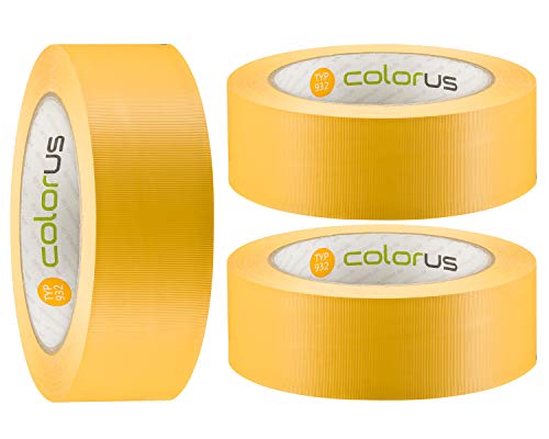 3 x Colorus PVC-Band PLUS | Gipser Klebeband 38 mm x 33 m gelb gerillt | Kunststoff-Klebeband für Innen, Außen, 14 Tage UV-Beständigkeit | Rückstandsfrei entfernbar | Malerbedarf von Colorus