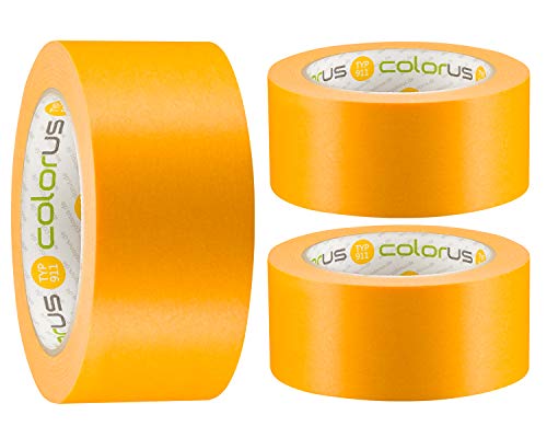 Colorus 3 x Premium Maler-Goldband PLUS Soft Tape Klebeband 50 mm x 50m | Malerband-Klebeband für extrem scharfe Kanten beim Streichen und lackieren | Washi Tape Malerband Gold Innen und Außen von Colorus