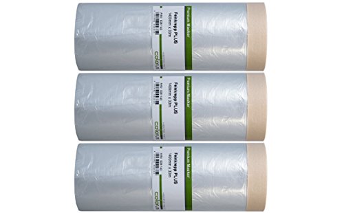 3 x Colorus Masker Tape PLUS Feinkrepp | Selbstklebende Malerfolie 140 cm x 33 m | Abdeckfolie für glatte und leicht raue Oberflächen im Innenbereich | Malerkrepp-Abdeckfolien-Klebeband von Colorus