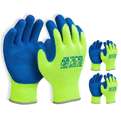 3 x Profi Arbeitshandschuhe Gr.9 (L) Winter | Gefütterte Winter Handschuhe | Gartenhandschuhe Forsthandschuhe | Arbeitshandschuhe Winter mit Latex Beschichtung | 3 Paar Winterhandschuhe Arbeit von Colorus