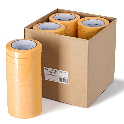 Colorus Goldband Klebeband 19mm x 50m – 48 Rollen Malerband im Karton | Abdeckband UV-beständig für Innen & Außen | Malerkrepp für saubere Farbkanten von Colorus