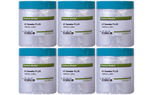 Colorus Gewebe-Masker Tape PLUS – 6 Rollen 140 cm x 20 m – Abdeckfolie mit Gewebe-Klebeband | Für raue Untergründe & Außenbereiche | Profi Abdeckband Set von Colorus