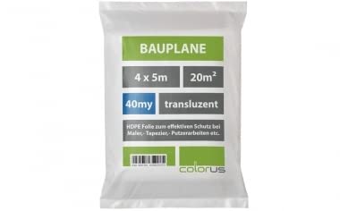 Abdeckplane LDPE 4 x 5 m Malerfolie 40my 20qm | Malerplane extra stark | Bauplane zum Schutz von sensiblen Flächen oder Gegenständen bei Bauarbeiten von Colorus
