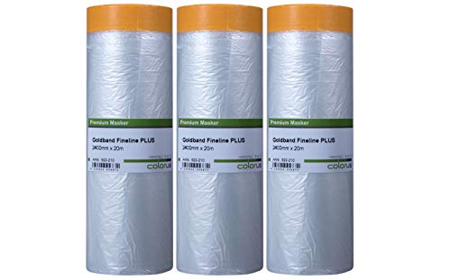 Colorus 3 x Goldband Abdeckfolie mit Klebeband 240cm x 20m (60m) Malerband Klebeband mit Abdeckfolie | Abklebeband mit Folie, Innen u. Außen | Folie zum Fenster abkleben | Klebeband mit Folie von Colorus