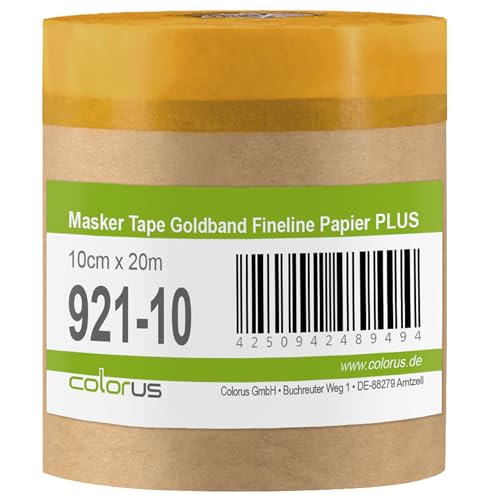 Colorus 3 x Goldband Abdeckpapier mit Klebeband 10 cm x 20 m Malerband Klebeband mit Natronpapier | Abklebeband mit Papier, Innen u. Außen | Papier zum Fenster abkleben | Papier Abdeckmasker Colorus 3 x Goldband Abdeckpapier mit Klebeband 10 cm x 20 m Malerband Klebeband mit Natronpapier | Abklebeband mit Papier, Innen u. Außen | Papier zum Fenster abkleben | Papier Abdeckmasker von Colorus