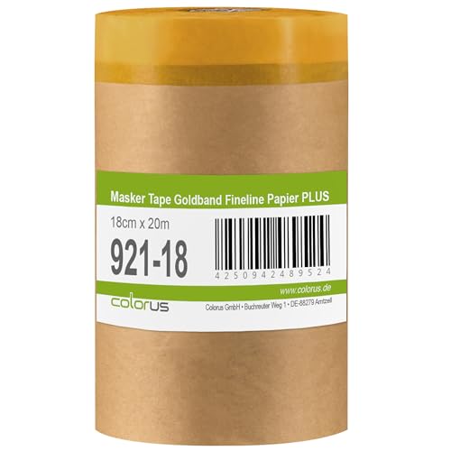 Colorus Goldband Abdeckpapier – 3 Rollen 18 cm x 20 m – Klebeband mit Papier | Malerband für Innen & Außen | Natronpapier für präzises Abkleben von Colorus