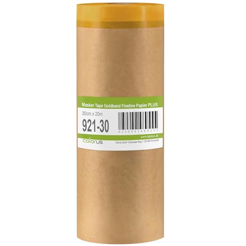 Colorus Goldband Abdeckpapier – 3 Rollen 30 cm x 20 m – Klebeband mit Papier | Malerband für Innen & Außen | Natronpapier für präzises Abkleben & Lackieren von Colorus