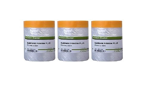 Colorus 3x Goldband Abdeckfolie Mit Klebeband 110cm x 33m (99m) | Malerband Mit Folie für Innen und Außen | Zum Fenster Abkleben Colorus 3x Goldband Abdeckfolie Mit Klebeband 110cm x 33m (99m) | Malerband Mit Folie für Innen und Außen | Zum Fenster Abkleben von Colorus