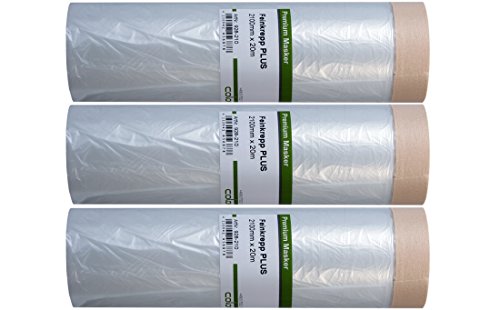 Colorus Masker Tape PLUS – 3 Rollen 210 cm x 20 m – Abdeckfolie mit Feinkrepp Klebeband | HDPE Folie selbsthaftend | Malerband für großflächiges Abkleben von Colorus